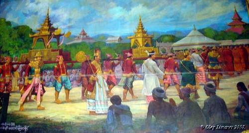  Буддисты переносят святыни. Бирма. (Мьянма). Живопись в главном буддийском храме г. Мандалая. (фото Лимарева В.Н.)