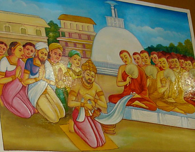 Правитель встречается с буддийскими  монахами. (Современная иллюстрация истории Шри-Ланки) Анурадхапура. Шри-Ланка. Фото Лимарева В.Н.