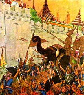 Слоны при осаде крепости (тайская живопись).