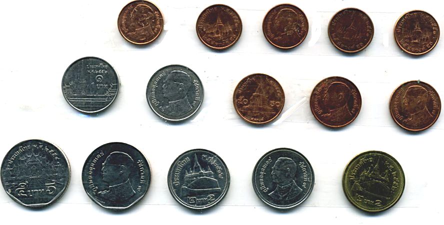 Третий выпуск тайских монет при короле Раме 9 в 21 веке.(Увеличено) Из коллекции Лимарева В.Н.